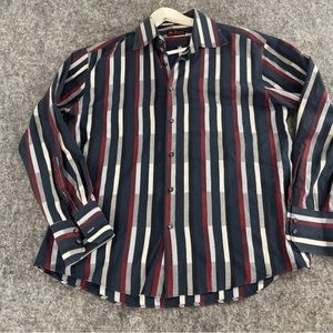 Ben Sherman Shirt Mens Large Blue Striped Button Up Vertical Long Sleeve N88